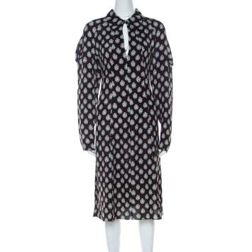 Pre Owned Marni Dark Brown Crystal Print Silk Flared Dress M