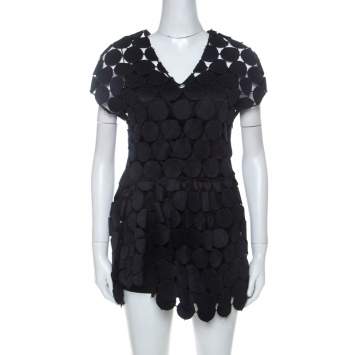Pre Owned Marni Navy Blue Cotton Blend Macrame Dot Peplum Tunic S