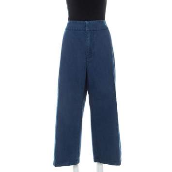 Pre Owned Marni Blue Denim Cropped Wide Leg Pants L