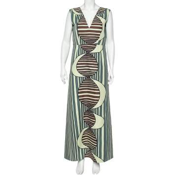 Pre Owned Marni Multicolor Printed Knit Plunge Neck Sleeveless Maxi Dress M