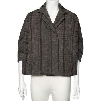 Pre Owned Marni Grey Checkered Wool Oversized Cropped Jacket M