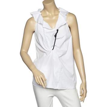 Pre Owned Marni White Cotton Ruffle Detail Sleeveless Top M