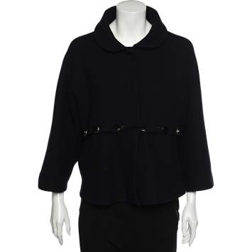 Pre Owned Marni Navy Blue Wool Layered Detail Button Front Jacket S