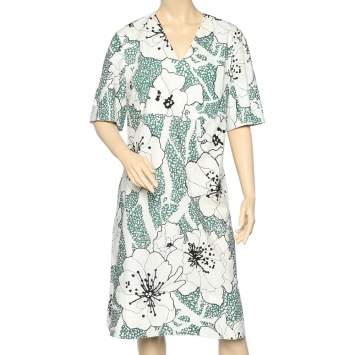Pre Owned Marni White Floral Printed Cotton V-Neck Midi Dress L