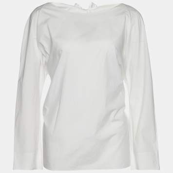 Pre Owned Marni White Cotton Tie Detail Round Neck Long Sleeve Blouse L