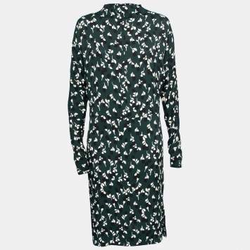 Pre Owned Marni Green Printed Crepe Long Sleeve Midi Dress M