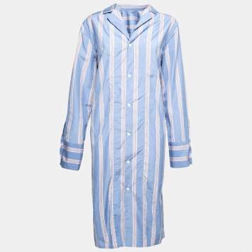 Pre Owned Marni Blue Striped Cotton Button Front Shirt Dress M