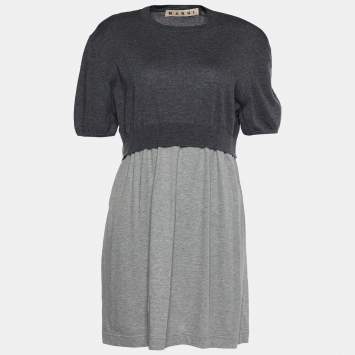 Pre Owned Marni Grey Colorblock Cashmere Overlay Knit Dress L