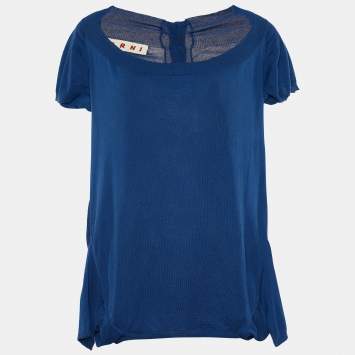 Pre Owned Marni Blue Cotton Knit Button Front Top L