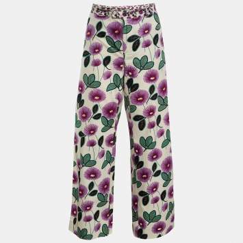 Pre Owned Marni Cream Printed Cotton Trousers L