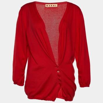 Pre Owned Marni Red Cotton Knit Button Front Top M