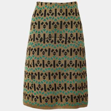 Pre Owned Marni Gold Lurex Geometric Knit Pencil Skirt L