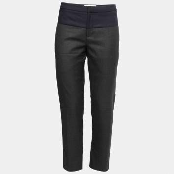 Pre Owned Marni Navy Blue & Grey Wool Tapered Leg Trousers M