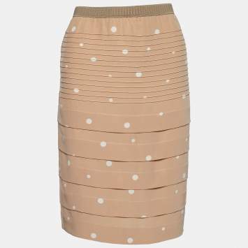 Pre Owned Marni Beige Polka Dot Print Silk Pin Tuck Detail Pencil Skirt S