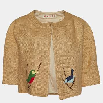 Pre Owned Marni Beige Jute Bird Appliqued Open Front Jacket M