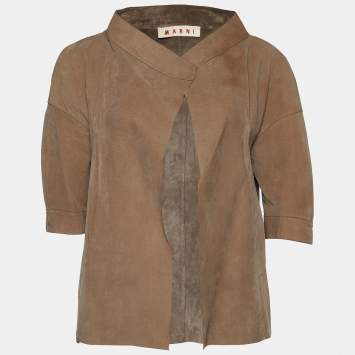 Pre Owned Marni Brown Suede Open Front Shrug M