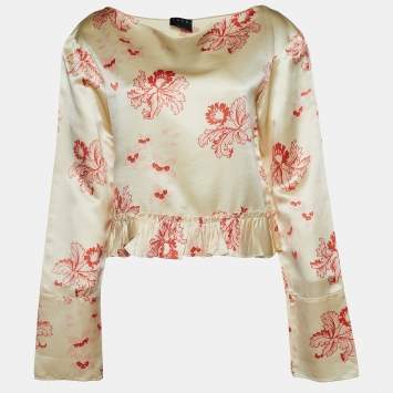Pre Owned Marni Cream Floral Print Silk Long Sleeve Blouse L