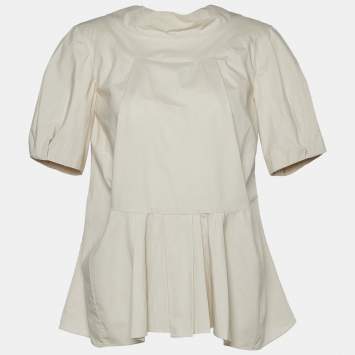 Pre Owned Marni Beige Cotton Box Pleated Bow Neck Top S