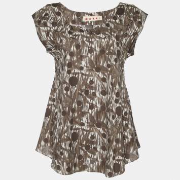 Pre Owned Marni Brown Printed Cotton Sleeveless Top M