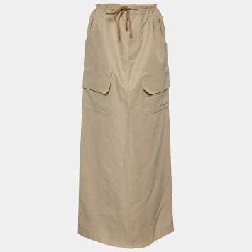 Pre Owned Marni Beige Cotton Blend Drawstring Waist Maxi Skirt M