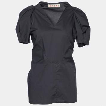 Pre Owned Marni Charcoal Grey Cotton V Neck Top M