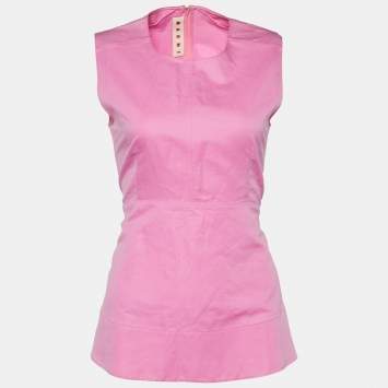 Pre Owned Marni Pink Cotton & Ramie Sleeveless Peplum Top S