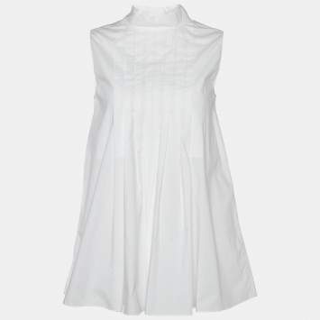 Pre Owned Marni White Cotton Pleated Button Detail Sleeveless Top S