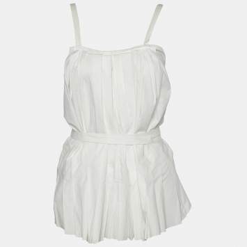 Pre Owned Marni White Cotton Pleated Tie Detail Top M