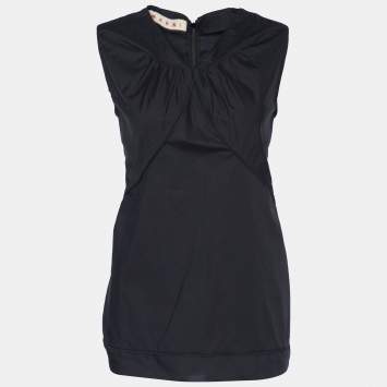Pre Owned Marni Black Cotton Gather Detail Sleeveless Top M