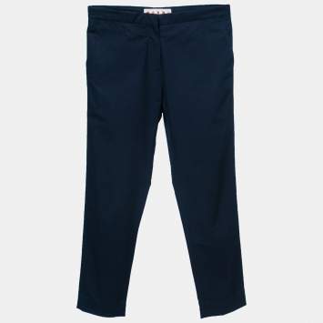 Pre Owned Marni Navy Blue Cotton Straight-Leg Trousers S