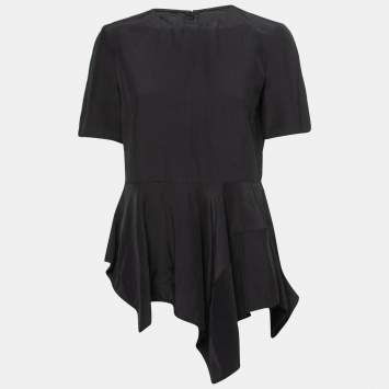 Pre Owned Marni Black Linen Blend Asymmetrical Short Sleeve Tunic Top S