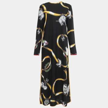 Pre Owned Marni Navy Black Printed Crepe Button Front Maxi Dress M
