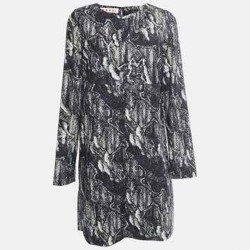 Pre Owned Marni Black Printed Cotton Full Sleeve Short Dress M