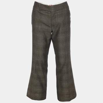 Pre Owned Marni Brown Patterned Wool & Silk Cropped Trousers S