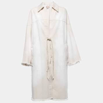 Pre Owned Marni Beige Denim Painted Detail Tie Detail Coat S