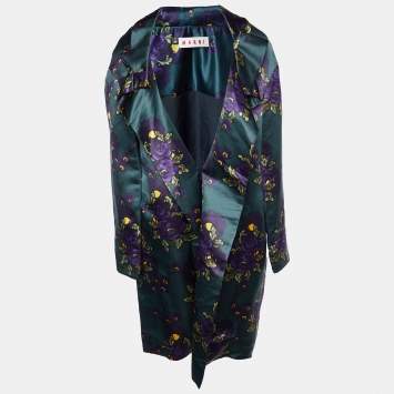 Pre Owned Marni Green Printed Silk Satin Oversized Overcoat M