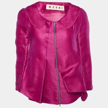 Pre Owned Marni Magenta Silk & Linen Zip Front Jacket M