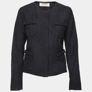 Pre Owned Marni Navy Blue Patterned Cotton Blend Button Front Jacket S
