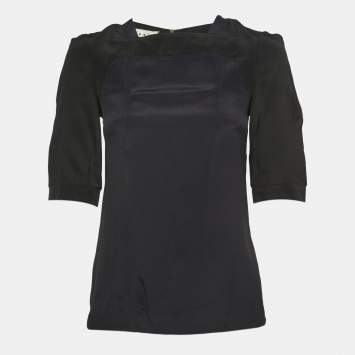 Pre Owned Marni Navy Blue & Black Chiffon Top S