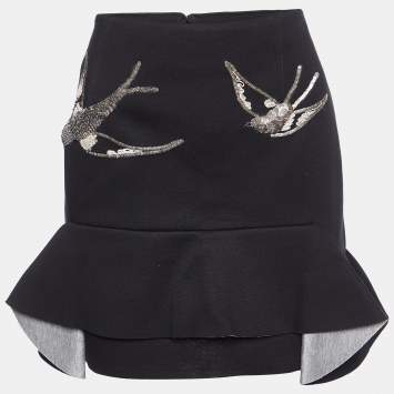 Pre Owned Marni Black Birds Embellished Neoprene Mini Skirt M