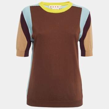 Pre Owned Marni Brown Cotton Knit Crew Neck T-Shirt M