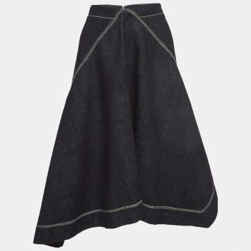 Pre Owned Marni Navy Blue Denim Asymmetric Midi Skirt S