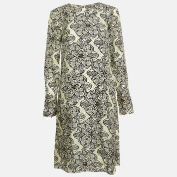 Pre Owned Marni Cream Floral Print Silk Long Sleeve A-Line Dress M