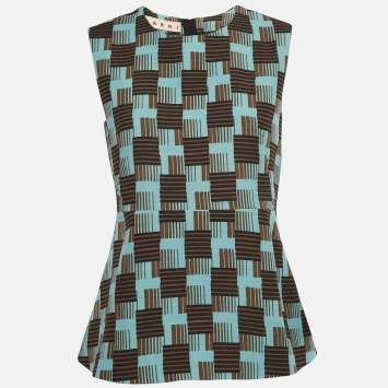 Pre Owned Marni Blue Print Wool and Silk Sleeveless A-Line Top S