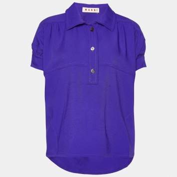 Pre Owned Marni Blue Crepe Puff Sleeve Shirt Blouse S