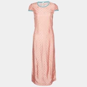 Pre Owned Marni Coral Pink Logo Pattern Sateen Maxi Dress S