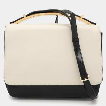 Pre Owned Marni Cream/Black Leather Metal Top Handle Bag