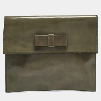 Pre Owned Marni Olive Green Glossy Leather Bow Clutch