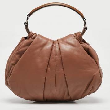 Pre Owned Marni Beige Ruched Leather Side Zip Hobo