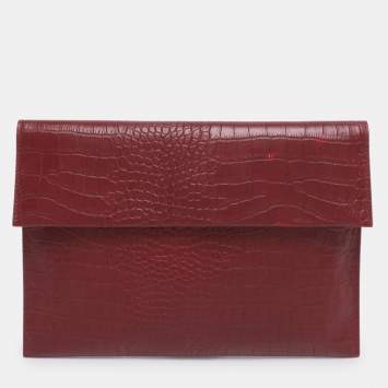 Pre Owned Marni Burgundy Croc Embossed Leather Flap Clutch